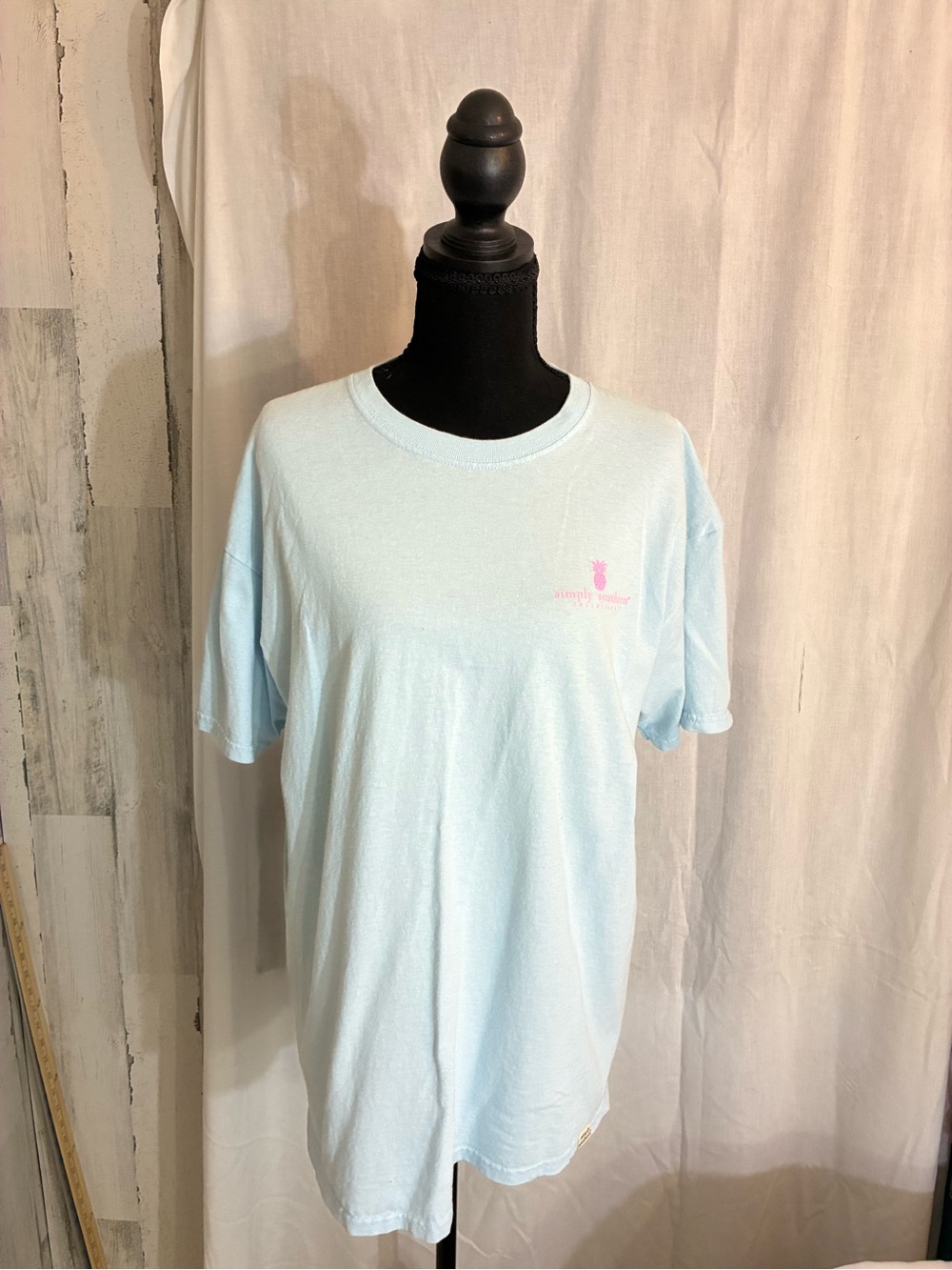 Light Blue  women’s  Casual Tee with Pink Logo dog jeep beach Simply Southern